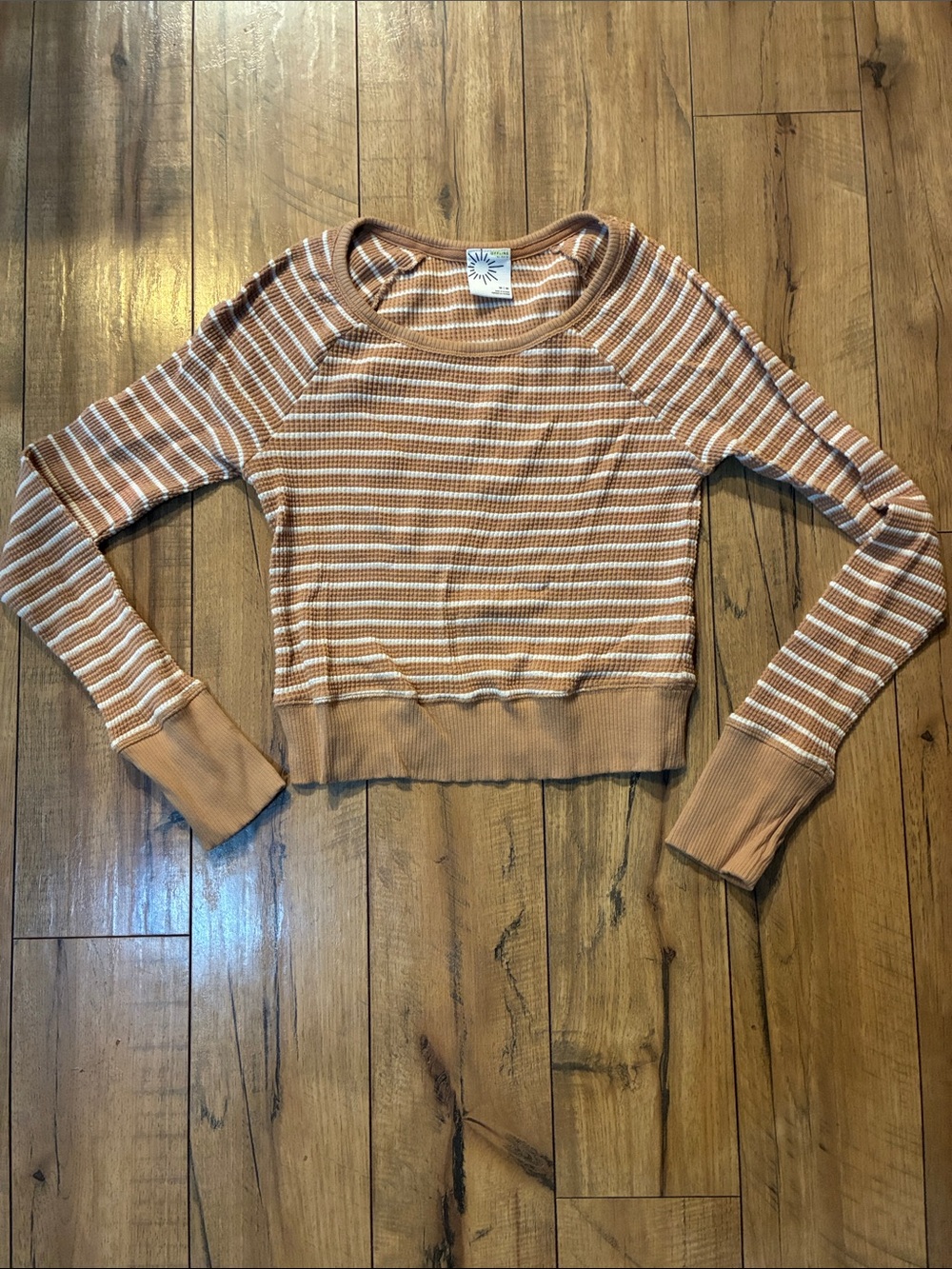 aerie Striped Cropped Long-Sleeve Top in Rust and White